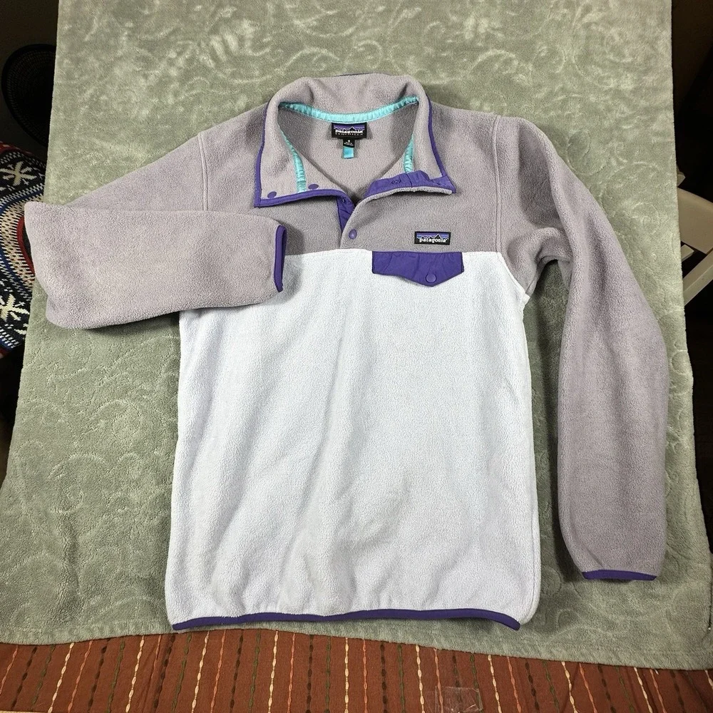 Patagonia Synchilla Sweater Pullover Womens M Purple Fleece Snap Mock Neck